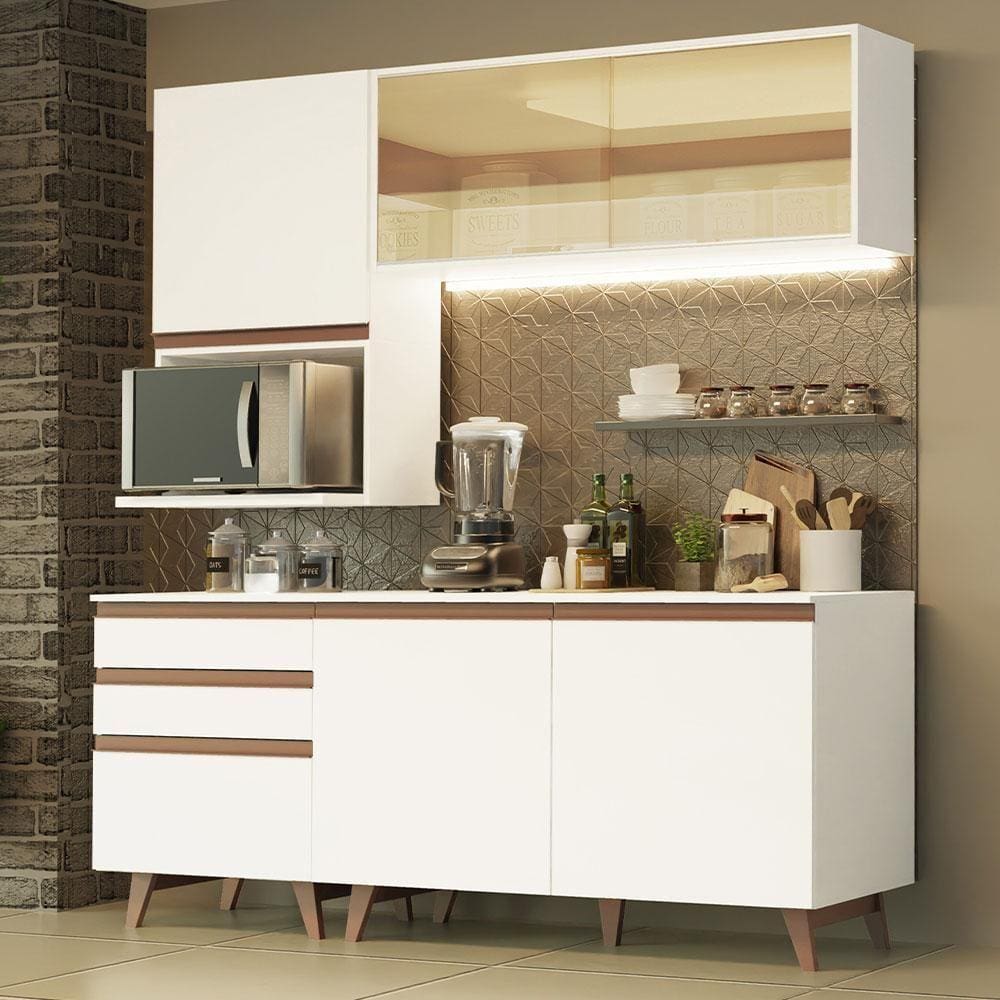 Cozinha Completa Madesa Reims 180002 com Armário e Balcão - Branco