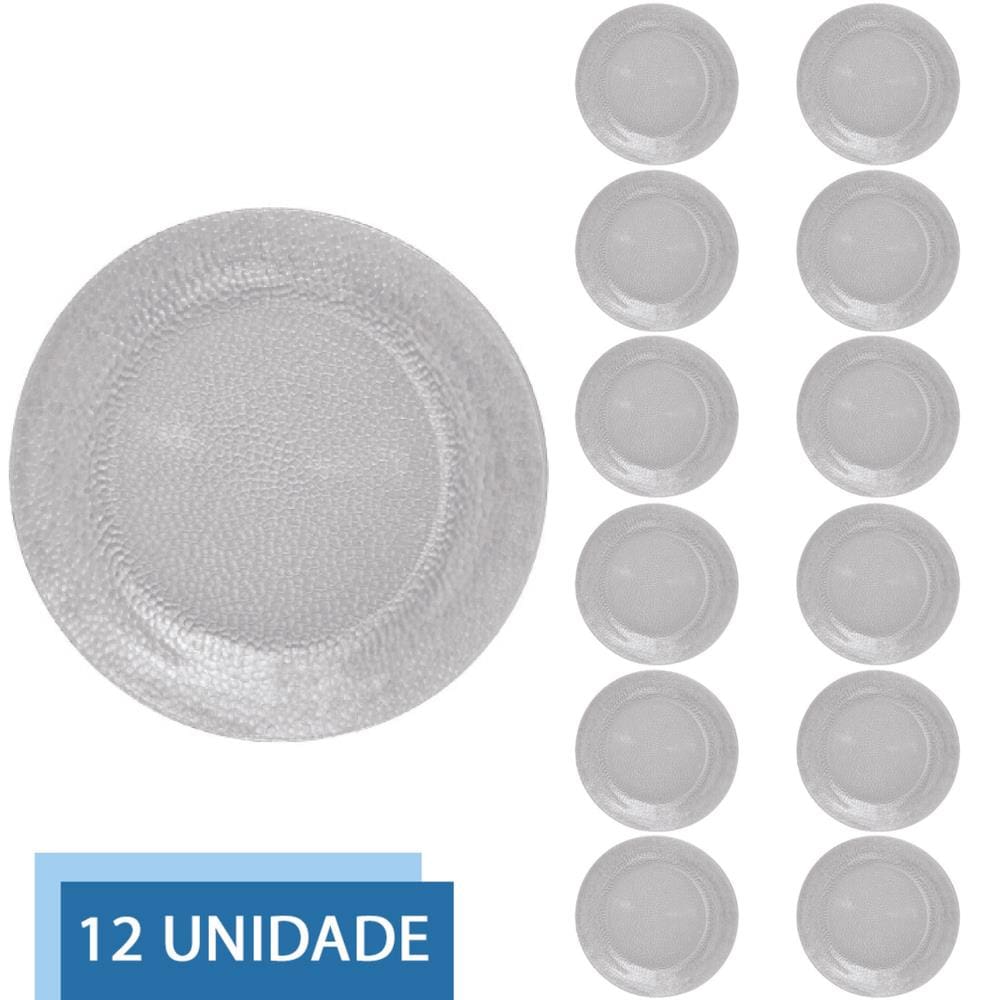 12 Pratos Redondos Raso 23cm Acqua Refeição Transparente