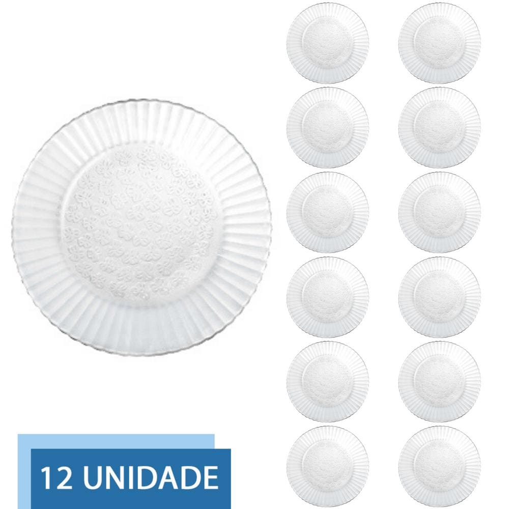 12 Pratos Redondo Raso 23cm Primavera Refeição Transparente