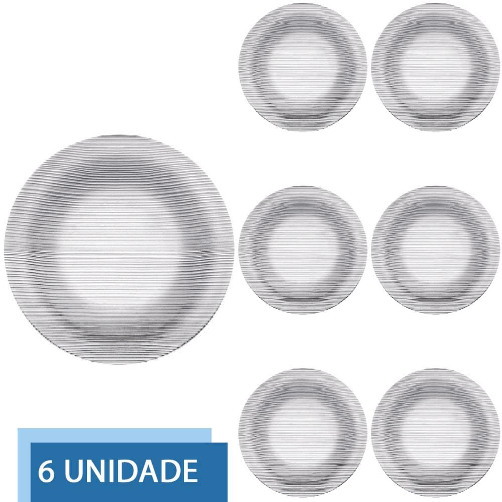 6 Pratos Raso Redondos 23cm Diamante Refeição Transparente