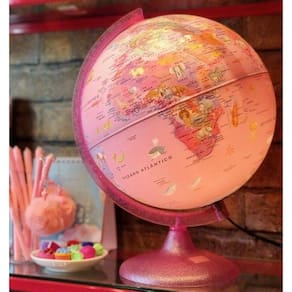 Globo Terrestre Político Iluminado Rosa 25Cm Bivolt Abajur