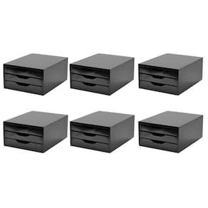CONJ 6 Caixas Arquivos Gaveteiro Em MDF Black Piano Com 3 Gavetas Black 3362