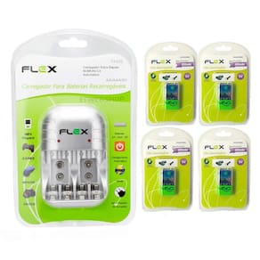 Carregador de Pilhas Flex C03 Com 4 Baterias 9v 450 mah Recarregável FX-9V/450