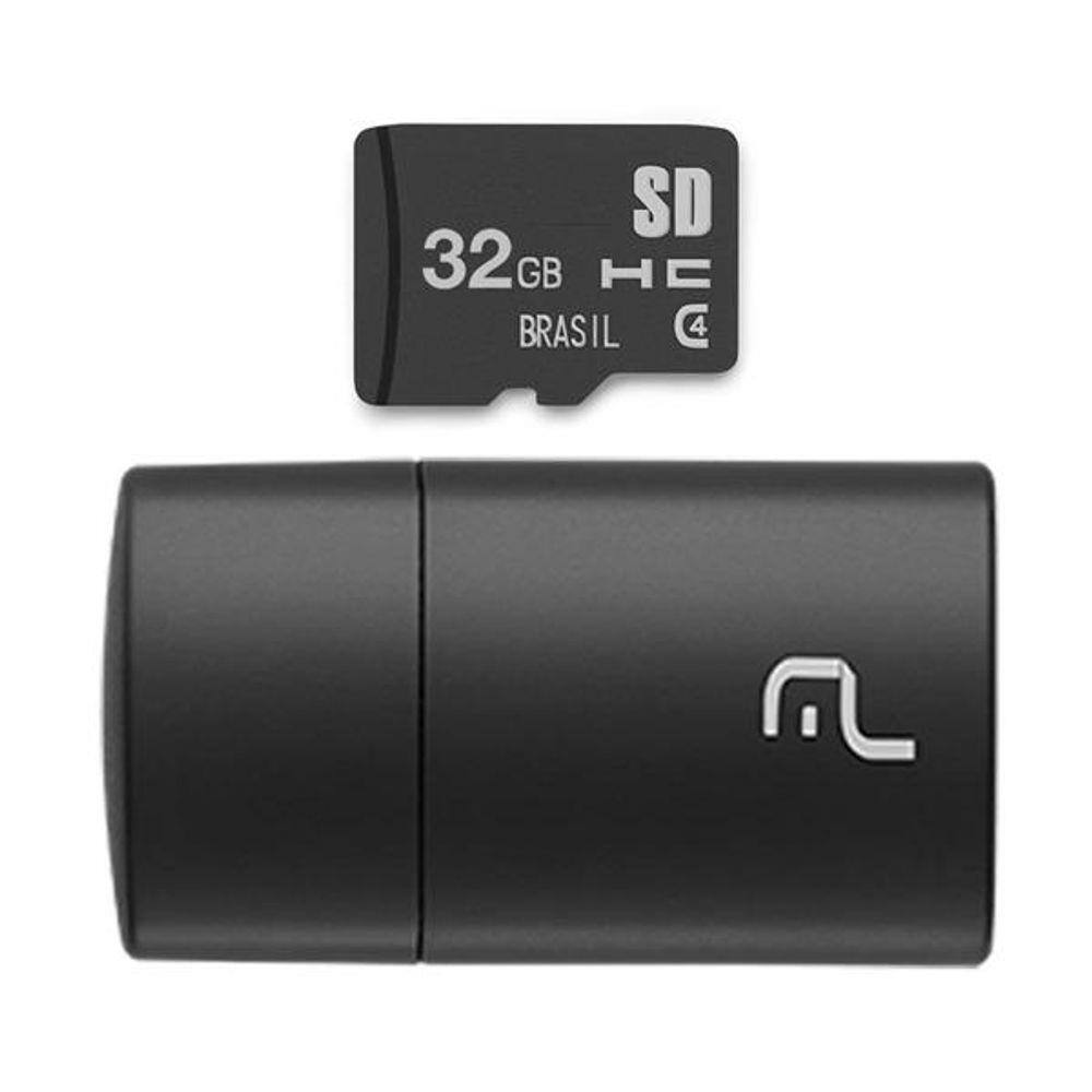 Kit 2 em 1 Leitor USB + Cartão De Memória de 32GB Classe 4 Multilaser - MC173