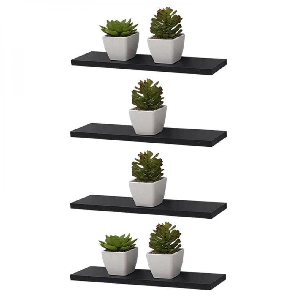 Kit 4 Prateleiras 40 X 10cm Preta Suporte Invisível