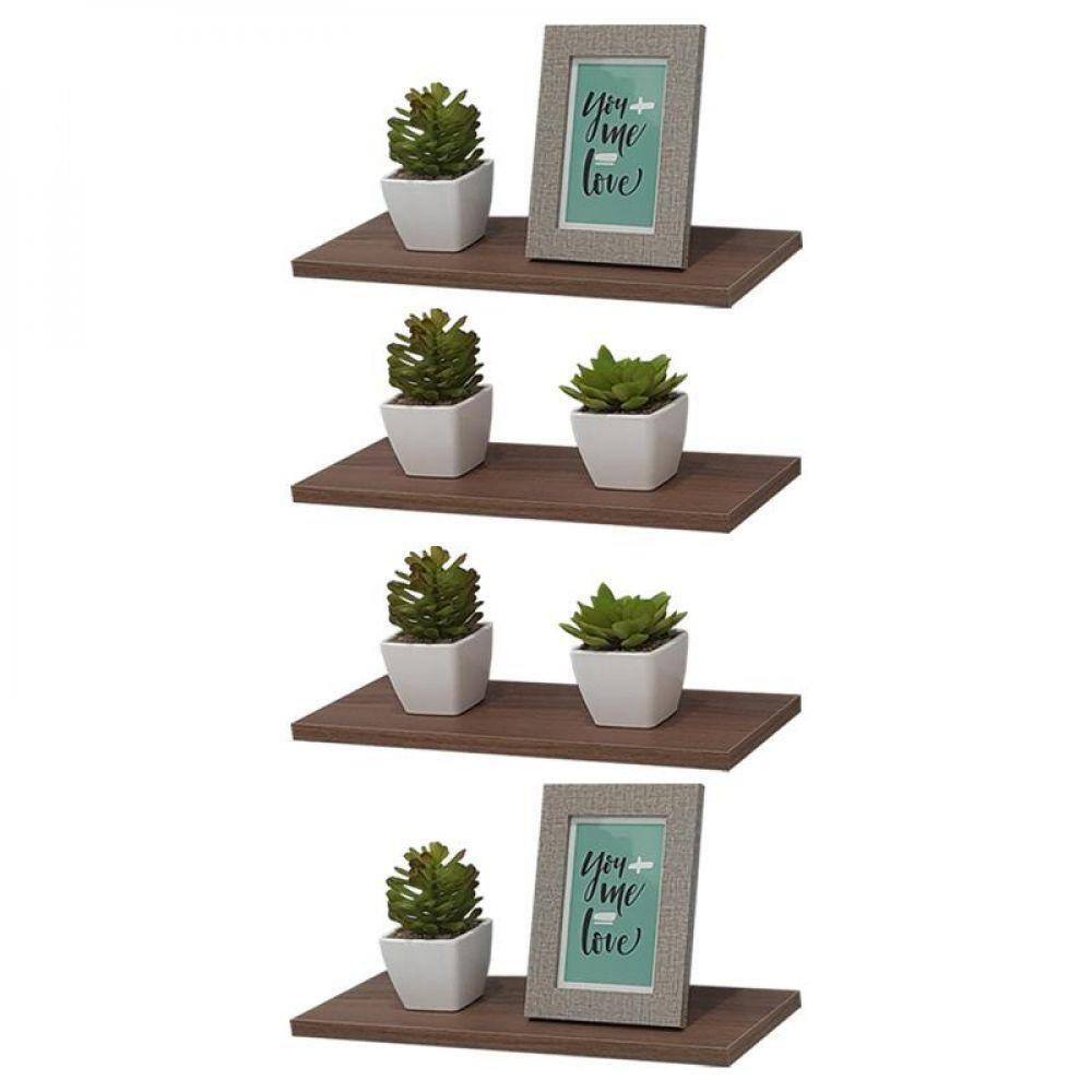 Kit 4 Prateleiras 40 X 10cm Nogal Suporte Invisível