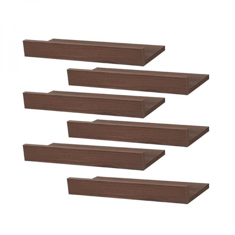 Kit 6 Prateleiras Porta Quadros 40 x 10cm Nogal Suporte Invisível