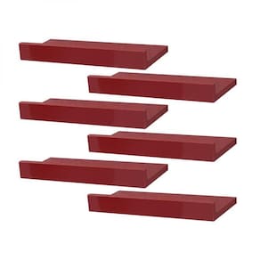 Kit 6 Prateleiras Porta Quadros 40 x 10cm Vermelha