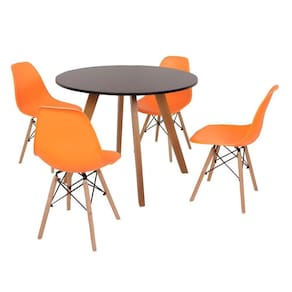 Mesa Inês 100cm Preta com 4 Cadeiras Eames Eiffel Laranja