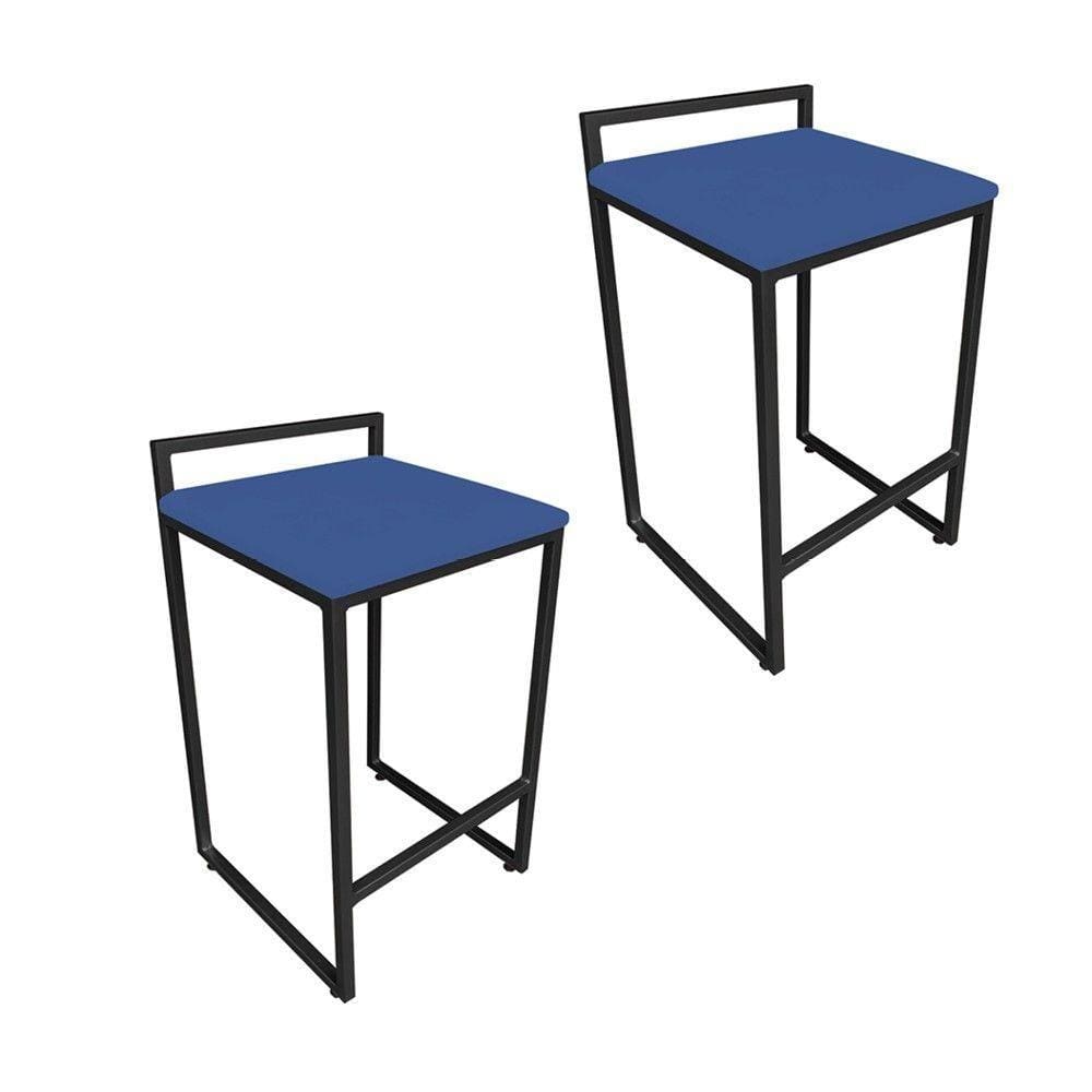 Conjunto 02 Banquetas Pietra Suede Azul Royal