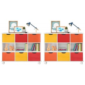 Kit 2 Nichos com Rodizios 6 Gavetas Qmovi Branco Colorido