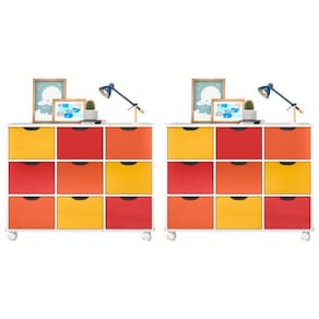 Kit 2 Nichos 9 Gavetas com Rodizios Qmovi Branco Colorido