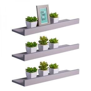 Kit 3 Prateleiras Porta Quadros 70 X 15cm Cinza Claro
