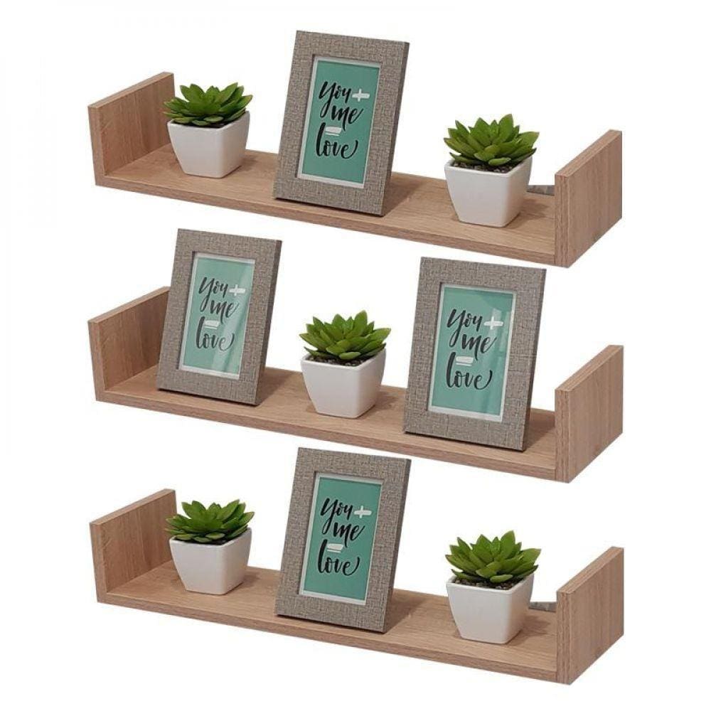 Kit 3 Prateleira em U 90X25cm Carvalhocom Suporte Invisível