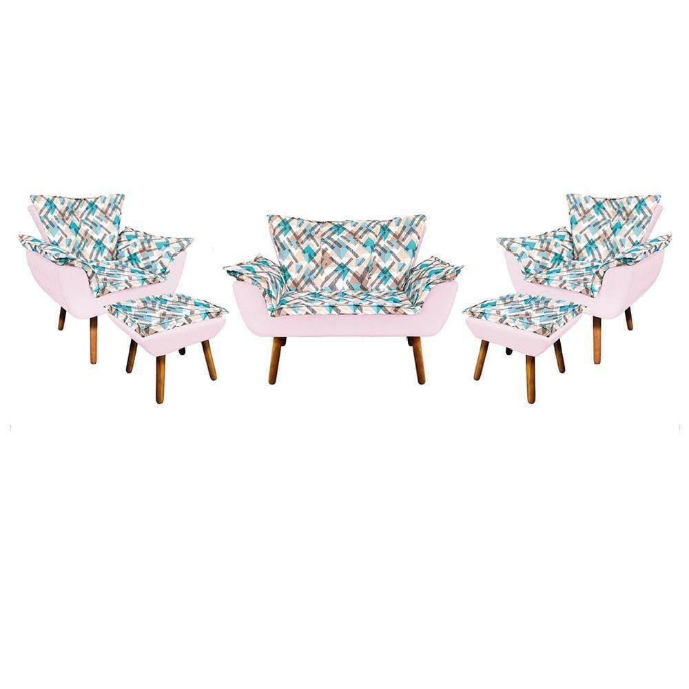 Kit 1 Namoradeira 2 Poltronas E 2 Puffs Opala Composê Suede