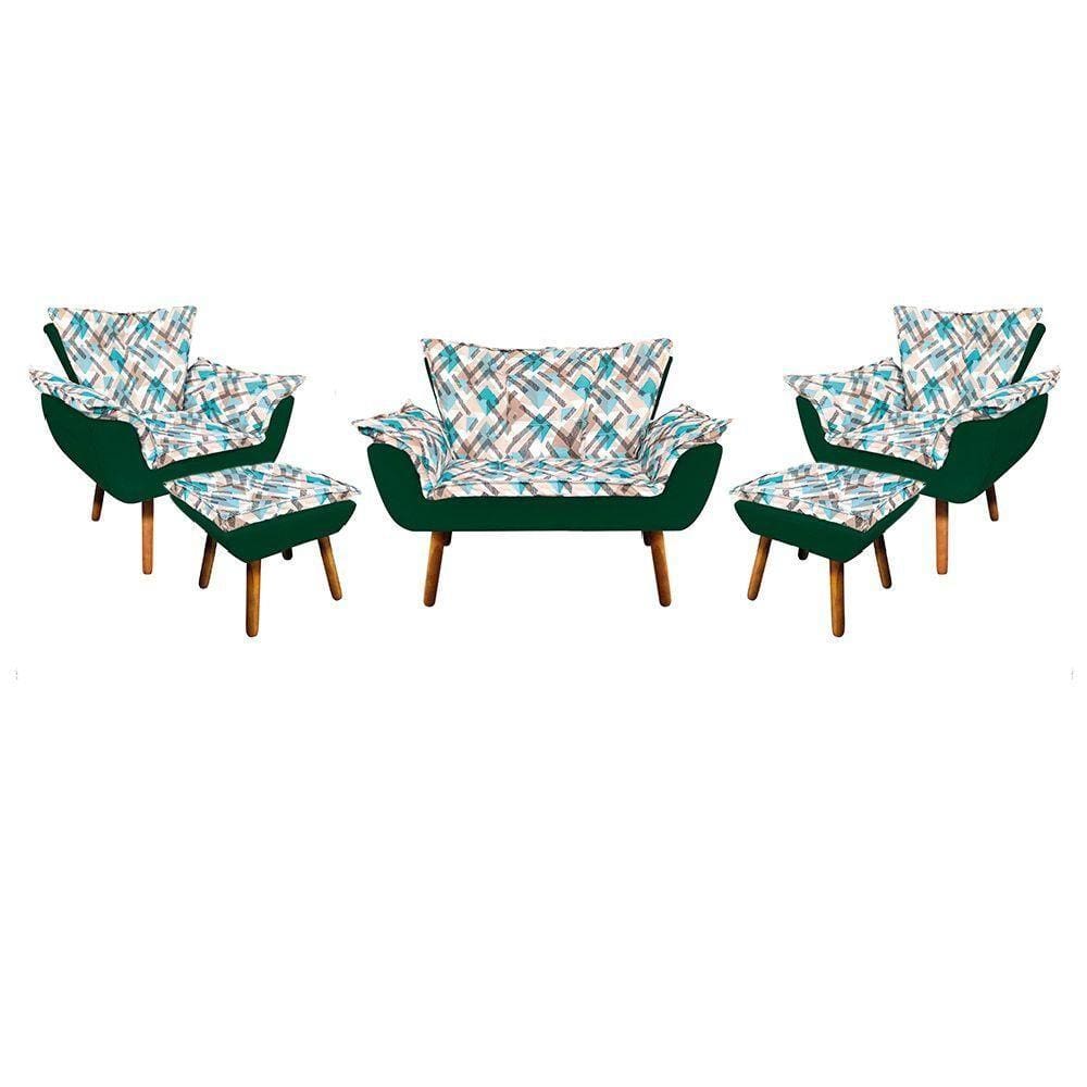 Kit 1 Namoradeira 2 Poltronas E 2 Puffs Opala Composê Suede