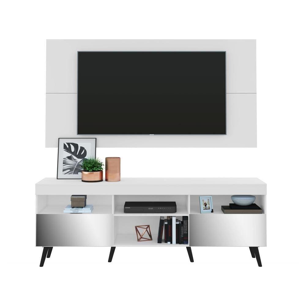 Rack com Painel TV até 65” Espelho e Pés Retrô Multimóveis