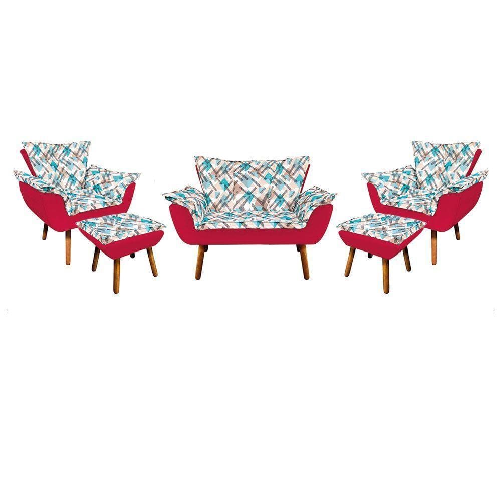 Kit 1 Namoradeira 2 Poltronas E 2 Puffs Opala Composê Suede