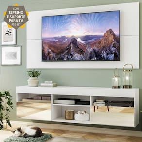 Rack Suspenso Com Espelho Painel Suporte Tv 65`` 2 Portas