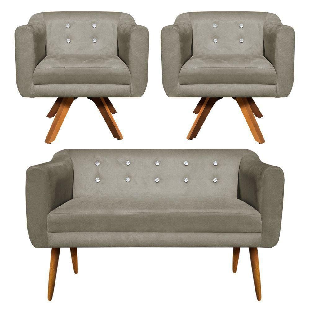 Kit 01 Namoradeira E 02 Poltronas Julia Suede Marrom Rato