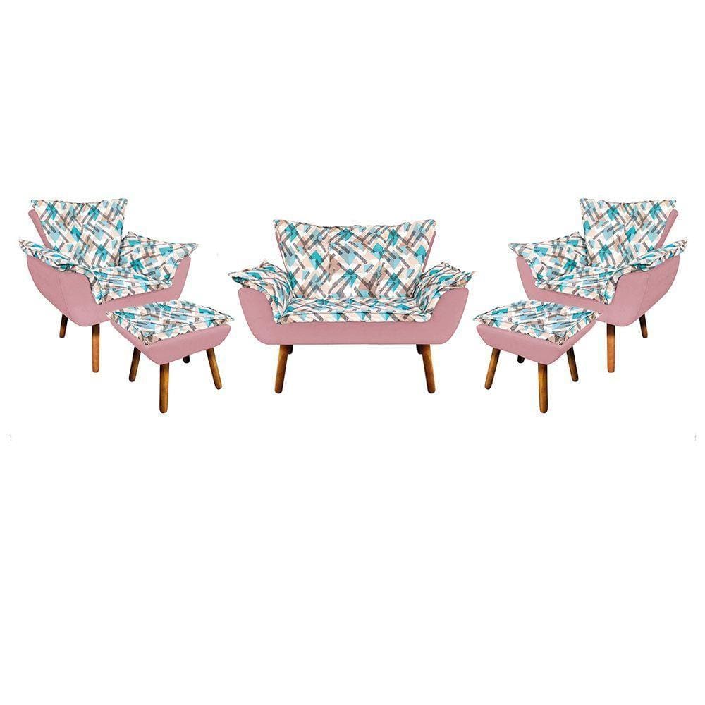 Kit 1 Namoradeira 2 Poltronas E 2 Puffs Opala Composê Suede