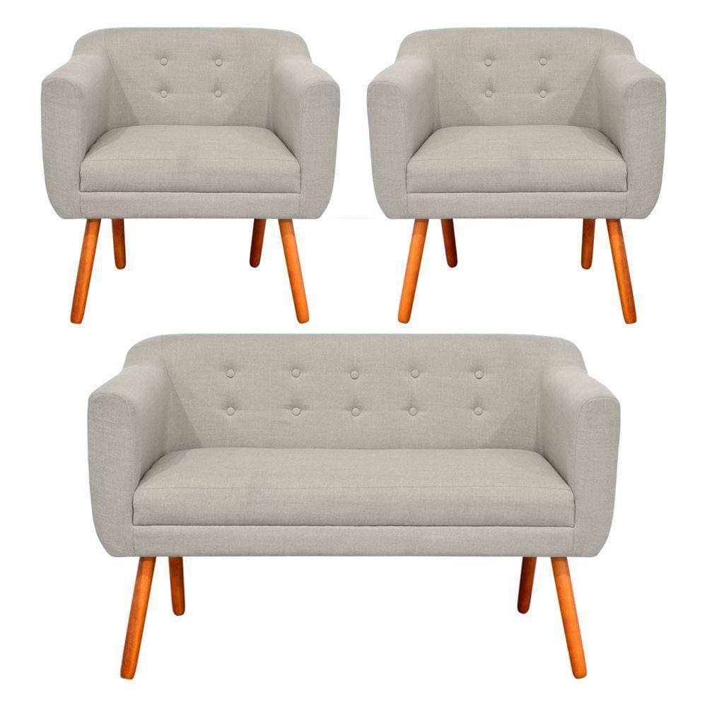 Kit 01 Namoradeira E 02 Poltronas Julia Linho fino Bege A27