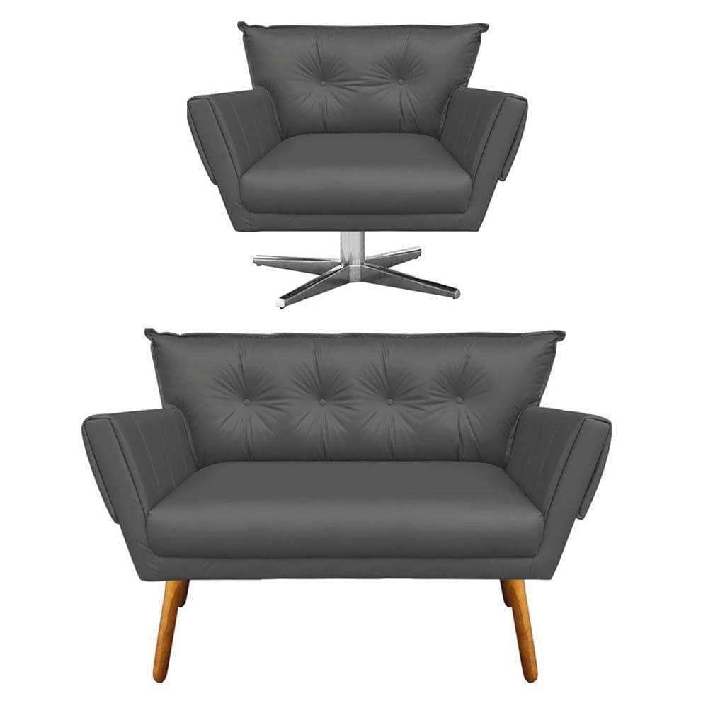 Kit 1 Namoradeira e 1 Poltrona Giratória Anitta Grafite