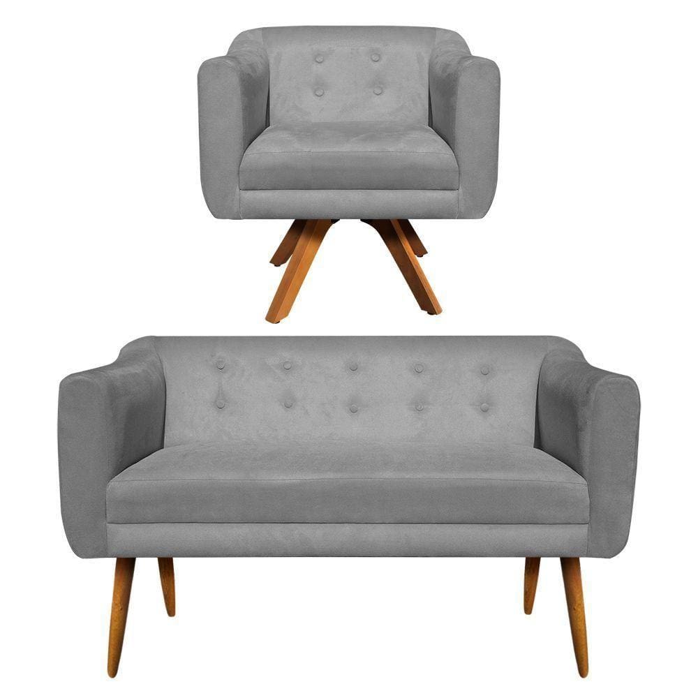 Kit 1 Namoradeira e 1 Poltrona Giratória Julia Suede Grafite