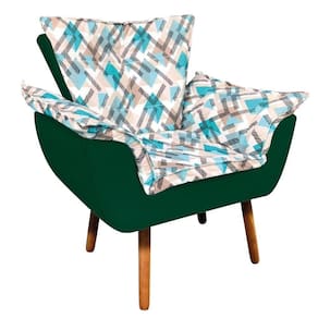 Poltrona Opala Composê Suede Verde com Traçado Azul D´rossi