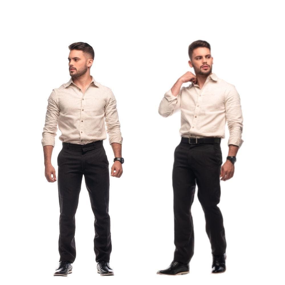 Kit com 2 Calças Social Masculina em Oxford Preta