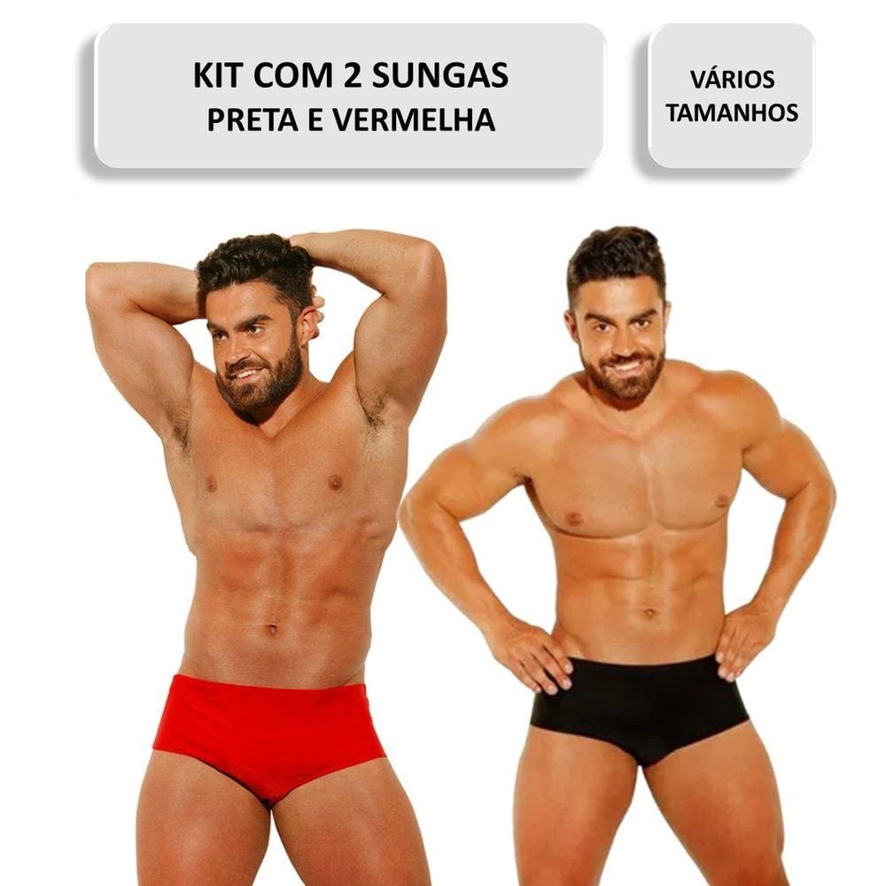 Kit Com 2 Sungas Masculinas Preta/Vermelha Lisas Moda Praia