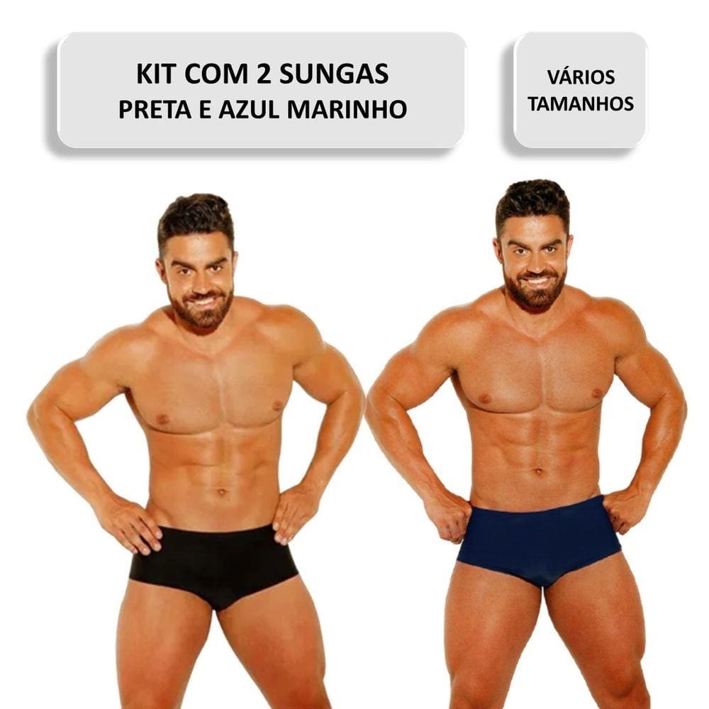 Kit Com 2 Sungas Masculinas Preta/Marinho Lisas Moda Praia