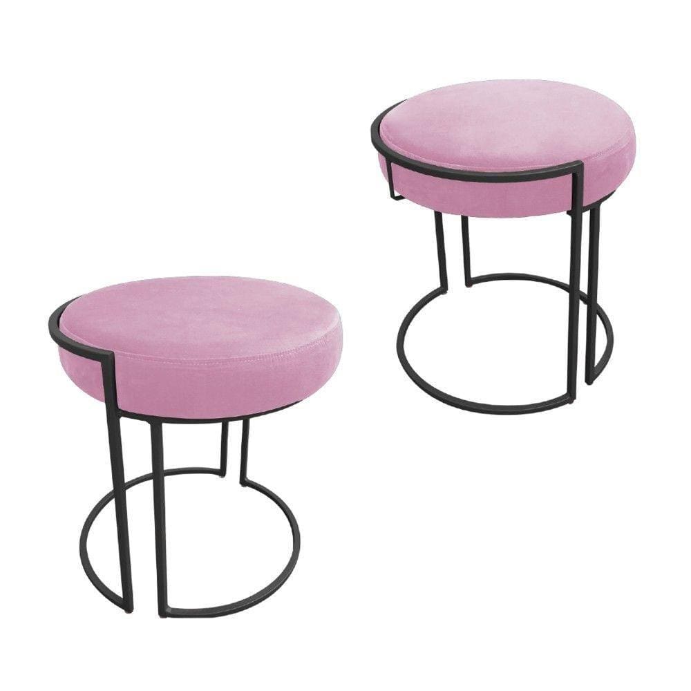 Kit 02 Puff Love Suede Base Preto Rosa Bebê