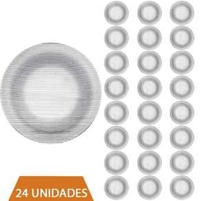 Conjunto 24 Pratos Transparente Redondos Fundo 22cm Diamante
