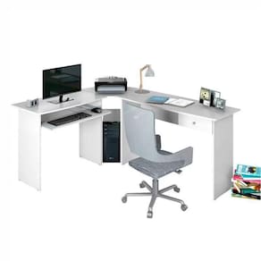 Mesa para Escritório em L com 1 Gaveta Branco Ártico Zanzini