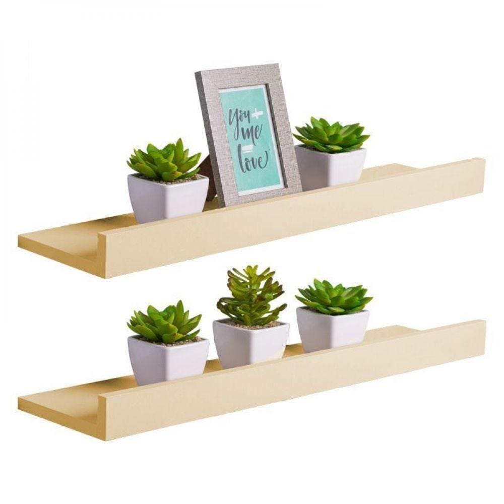 Kit 2 Prateleiras Porta Quadros 100 X 10cm Bege Claro