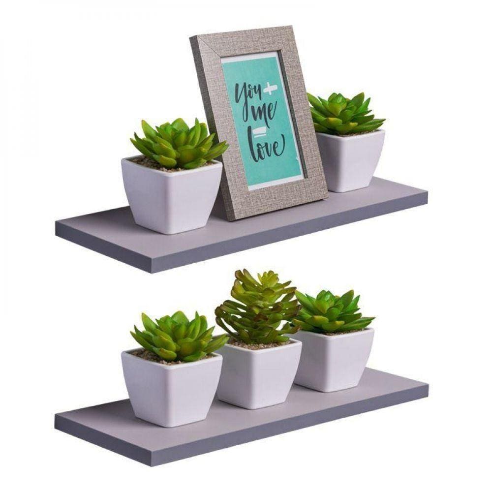 Kit 2 Prateleiras 30 X 10cm Cinza Claro Suporte Invisível