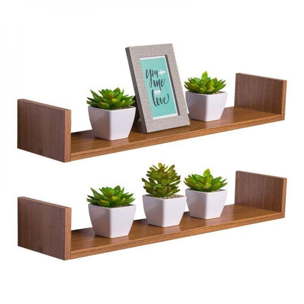 Kit 2 Prateleiras U 100 X 15cm Freijó Suporte Invisível