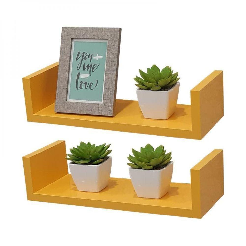 Kit 2 Prateleiras U 40 X 20cm Amarela Suporte Invisível