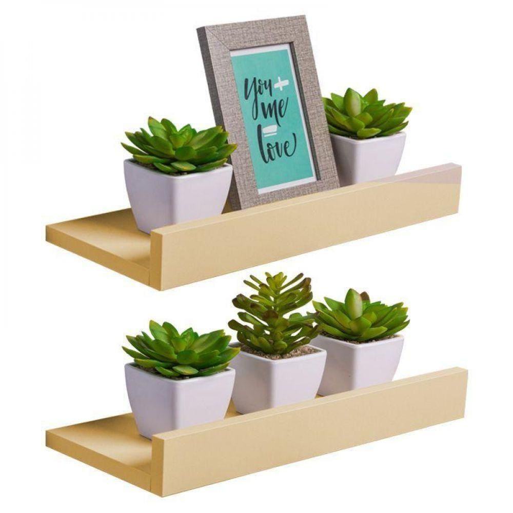 Kit 2 Prateleiras Porta Quadros 30 X 10cm Bege Claro