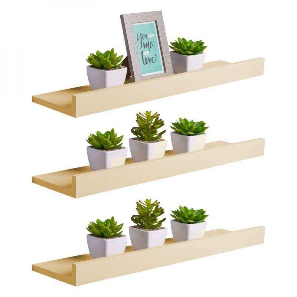 Kit 3 Prateleiras Porta Quadros 70 X 10cm Bege Claro