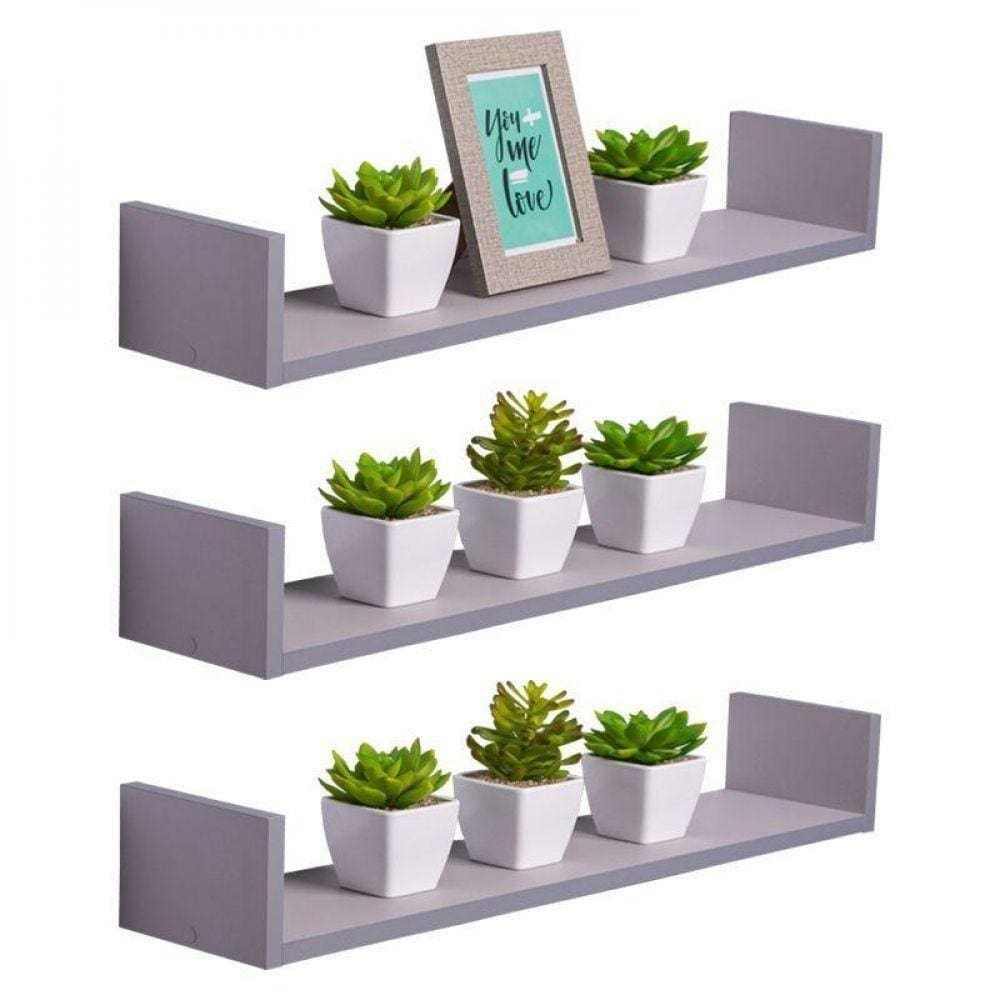 Kit 3 Prateleiras U 100 X 10cm Cinza Claro Suporte Invisível