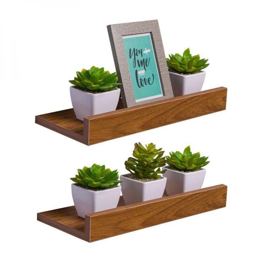 Kit 2 Prateleiras Porta Quadros 30 X 10cm Freijó