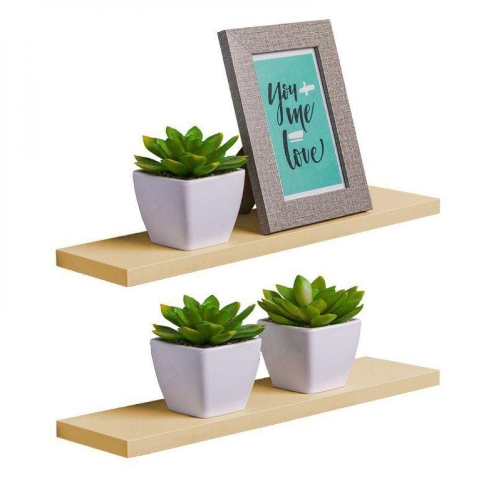 Kit 2 Prateleiras 60 X 10cm Bege Claro Suporte Invisível