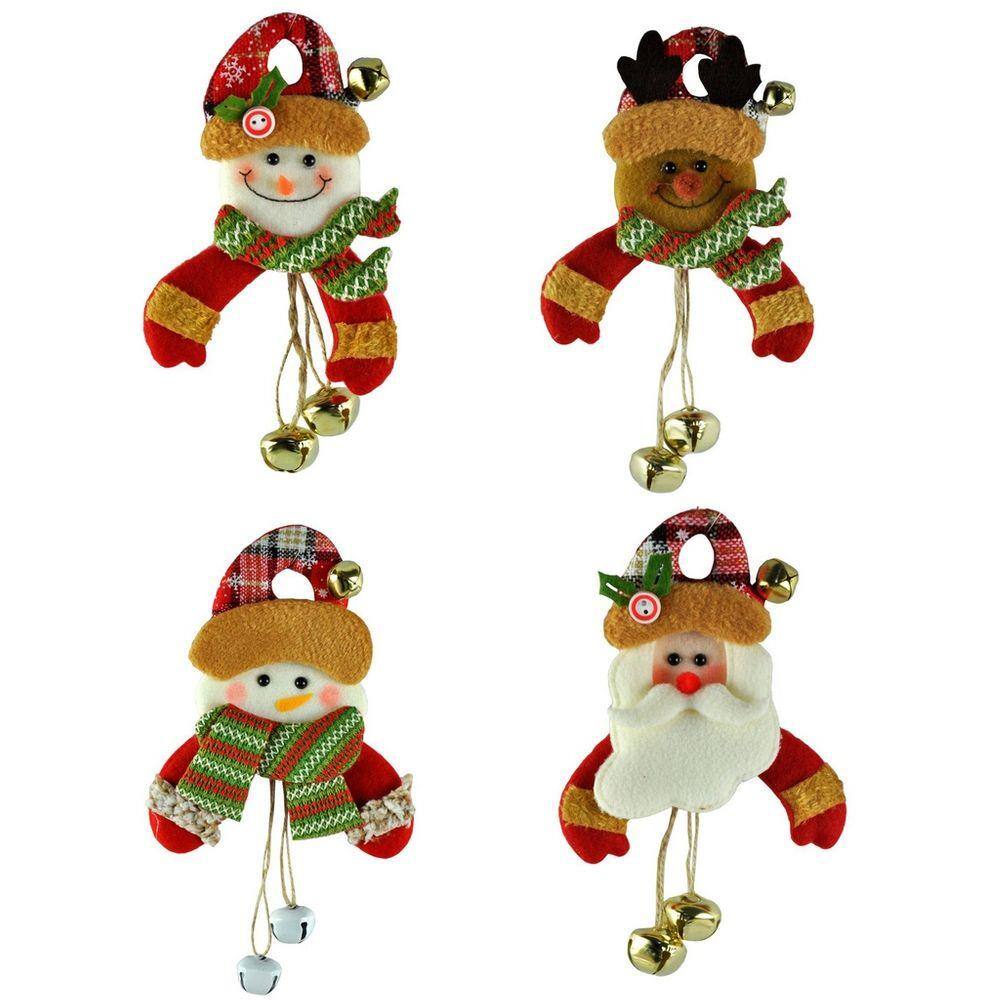 Kit Bonecos Natal Pelúcia Guizo Rena, Papai Noel, Boneco Neve 17cm 4 Peças