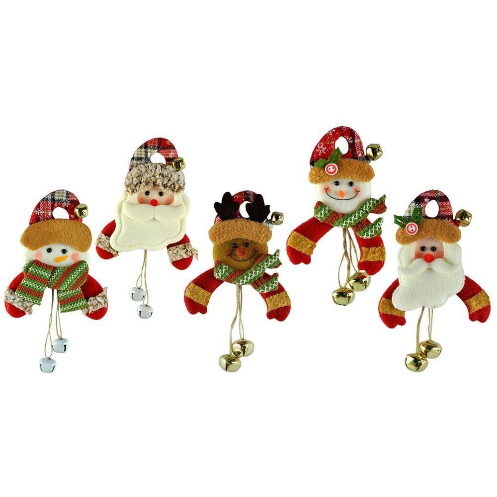 Kit Bonecos Natal Pelúcia Guizo Rena, Papai Noel, Boneco Neve 17cm 5 Peças
