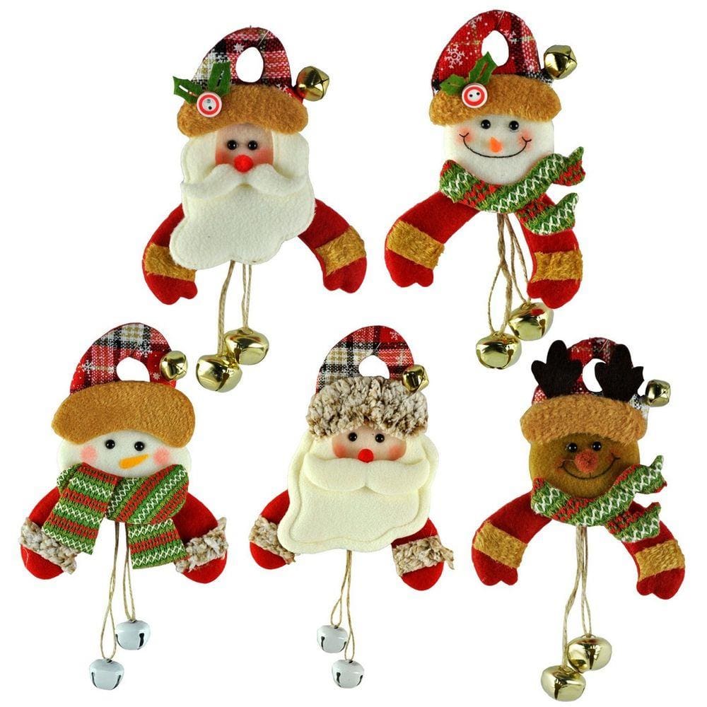 Jogo Bonecos Natal Pelúcia Guizo Rena, Papai Noel, Boneco Neve 17cm 5 Peças