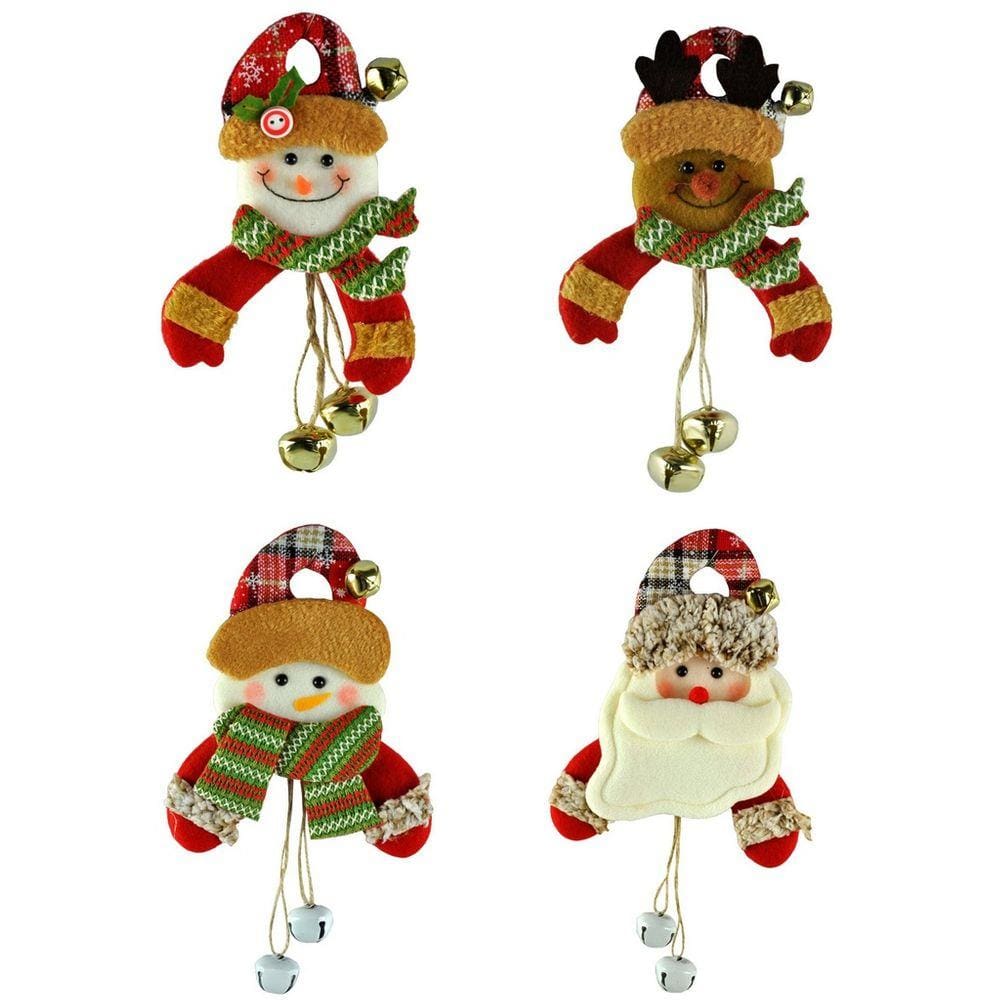 Jogo Bonecos Natal Pelúcia Guizo Rena, Papai Noel, Boneco Neve 17cm 4 Peças