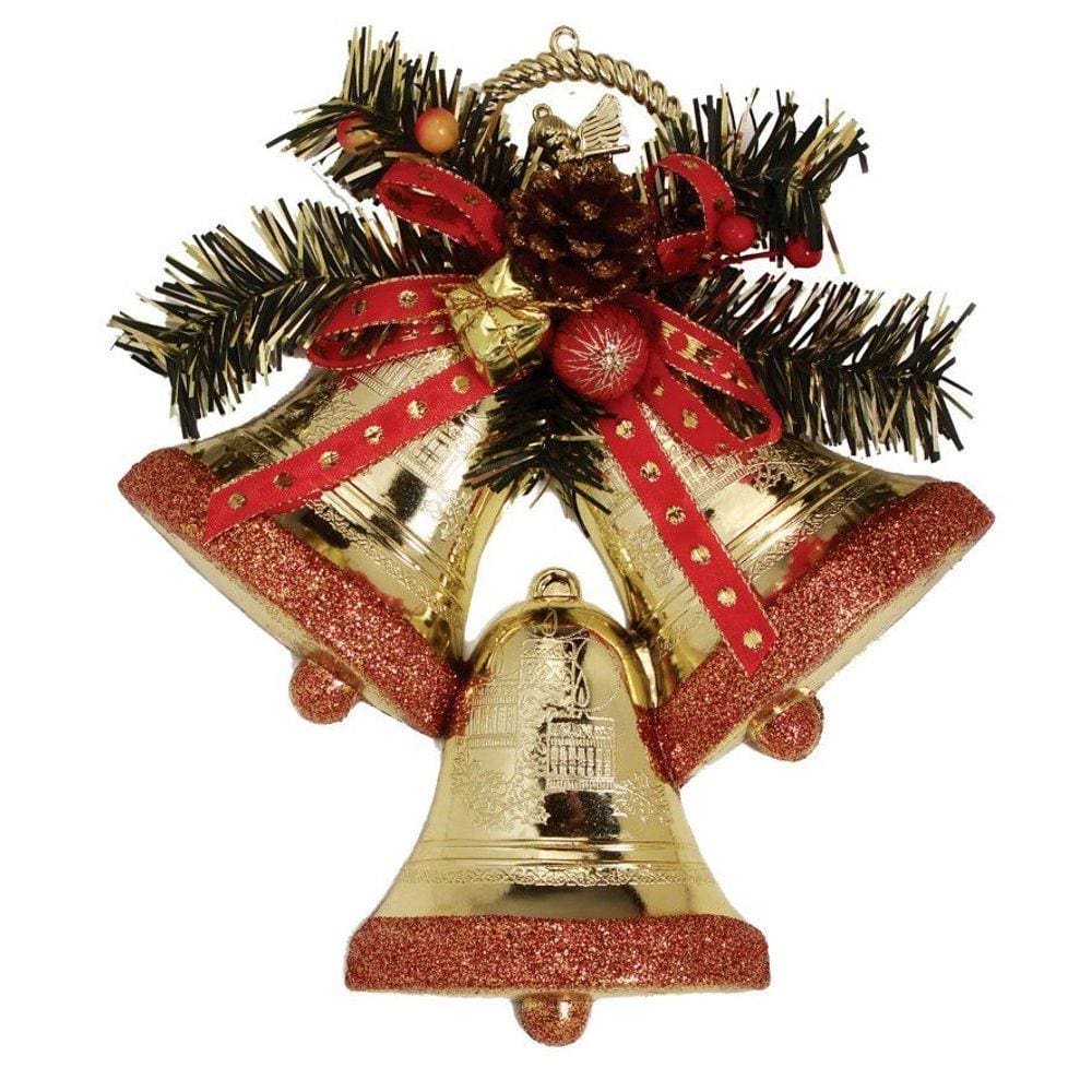 Sino Triplo Dourado Premium Borda Glitter Natal 23cm -