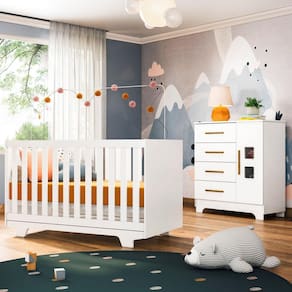 Quarto de Bebê com Berço Mini Cama Life e Cômoda Fly Tigus Baby Branco